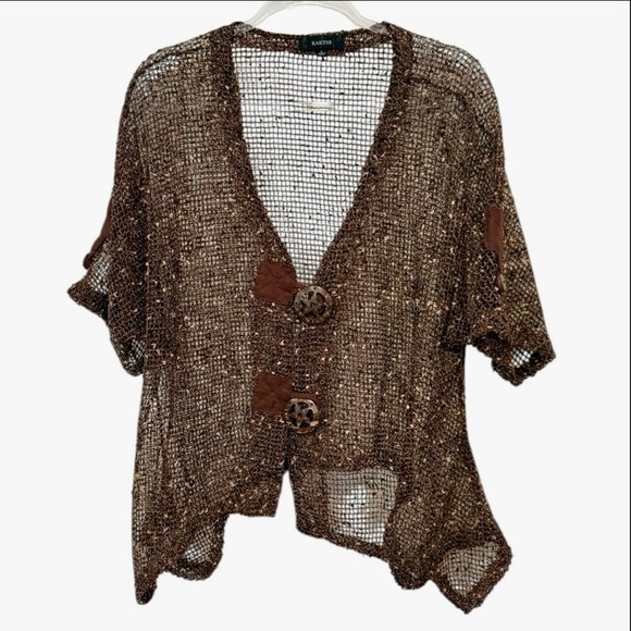 Kaktus Sweaters - Kaktus Brown Bronze Open Knit Western Boho Cardigan Shrug Vintage Size Large